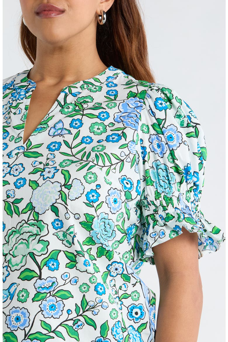 Merryn Floral Split Neck Cotton Top, Alternate, color, WHITE BLUE MULTI