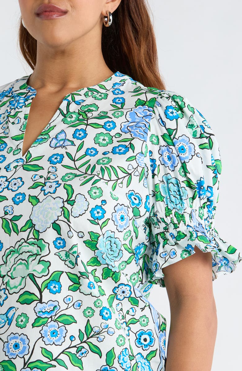 SUGARLIPS Merryn Floral Split Neck Cotton Top, Alternate, color, White Blue Multi