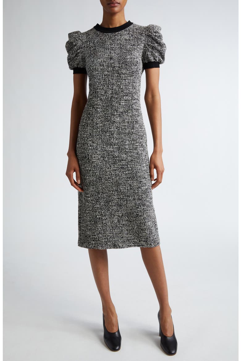 Ieti Puff Sleeve Tweed Knit Midi Dress, Main, color, VANILLA