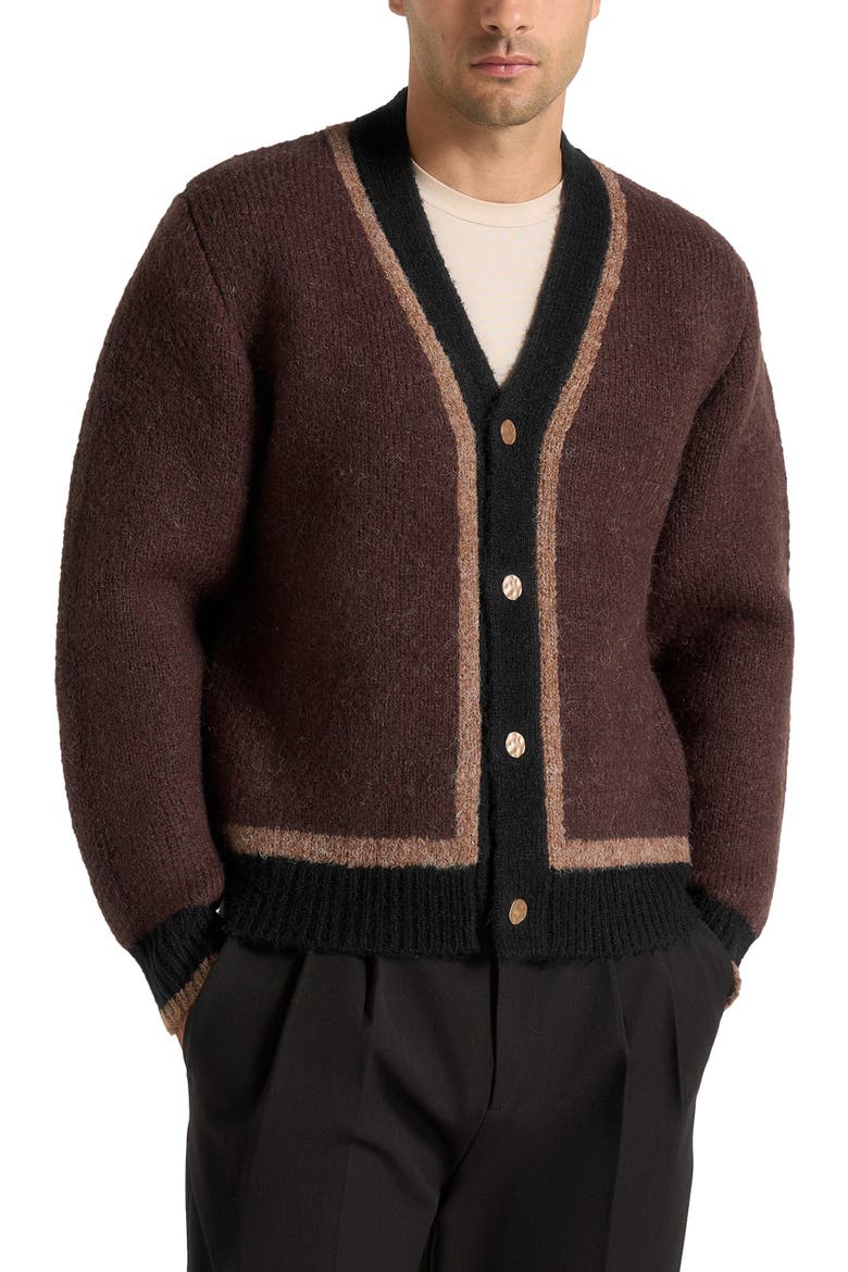 Elon Wool Knit Contrast Cardigan, Alternate, color, Brown