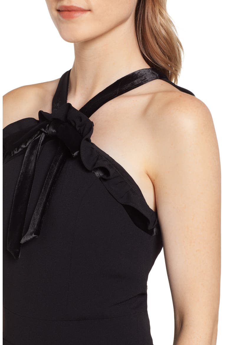 Velvet Bow Detail Jumpsuit, Alternate, color, RICH BLACK