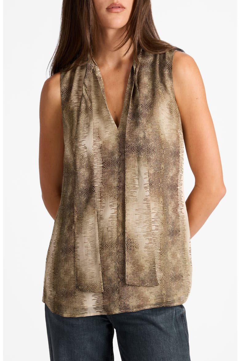 Teca Sleeveless Printed Tie Neck Blouse, Alternate, color, SAHARA