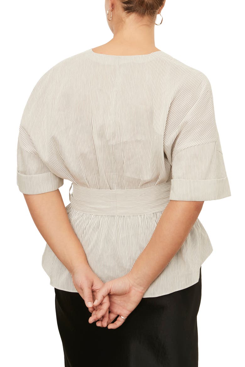 Stripe Belted Blouse, Alternate, color, WHITE/BLACK