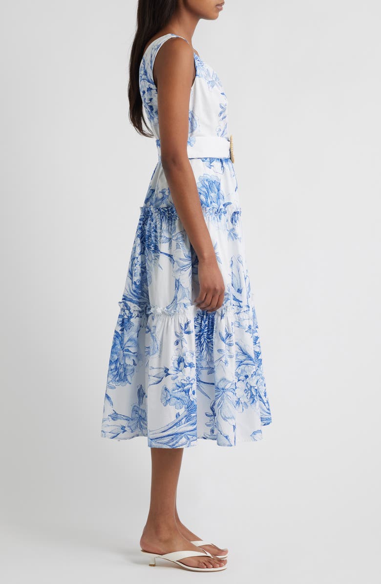 Vince Camuto Floral Print Belted Tiered Cotton Maxi Dress, Alternate, color, 