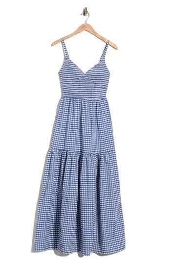 Vigoss Gingham Maxi Dress In Navy