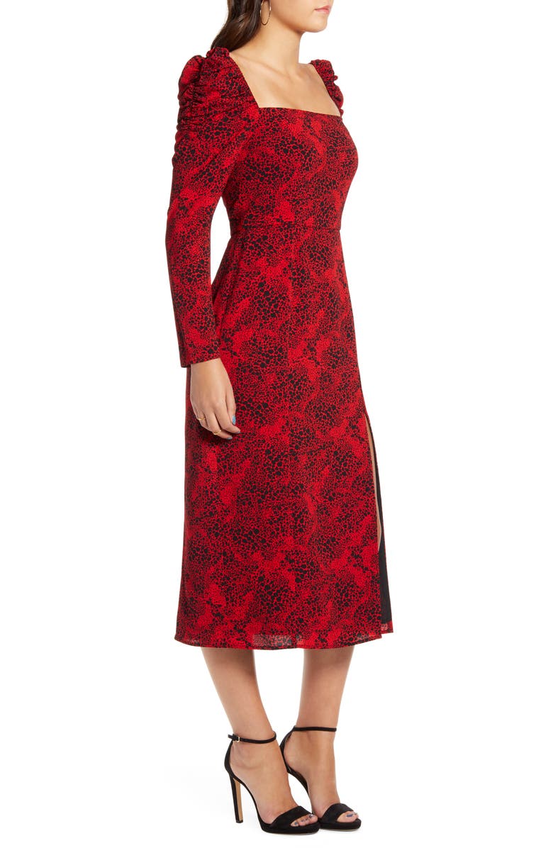 Leith Spatter Print Square Neck Long Sleeve Midi Dress, Alternate, color, 