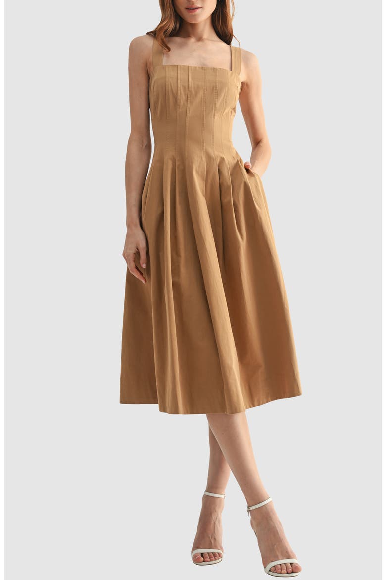 Pleated Cotton Midi Dress, Main, color, TAUPE
