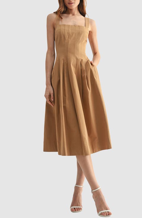 Pleated Cotton Midi Dress