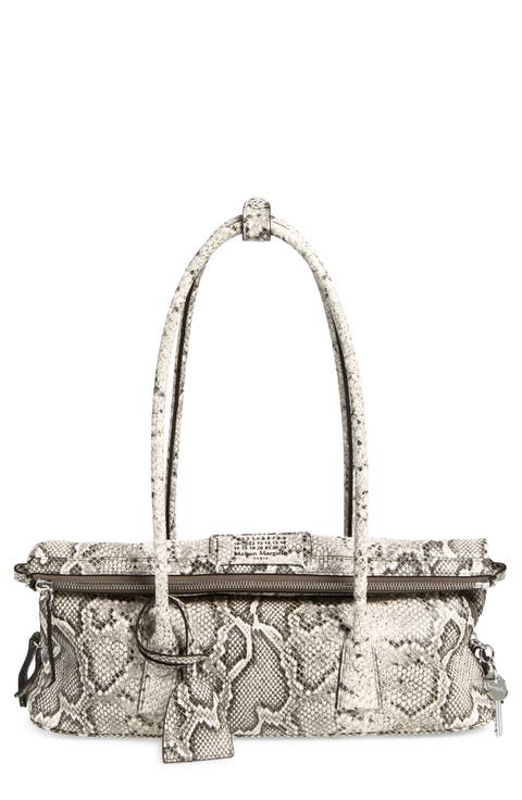 5AC Snakeskin Embossed Leather East/West Shoulder Bag