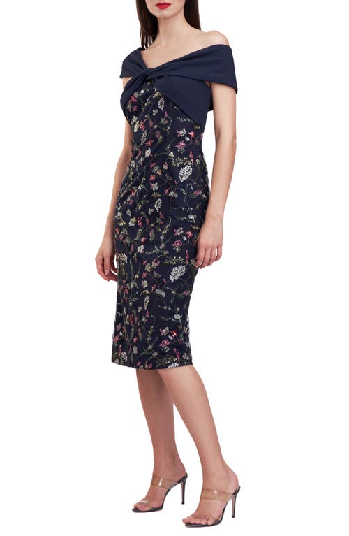 Js Collections Jeanne Sequin Embellished Asymmetric Cocktail Dress In Deep Navy
