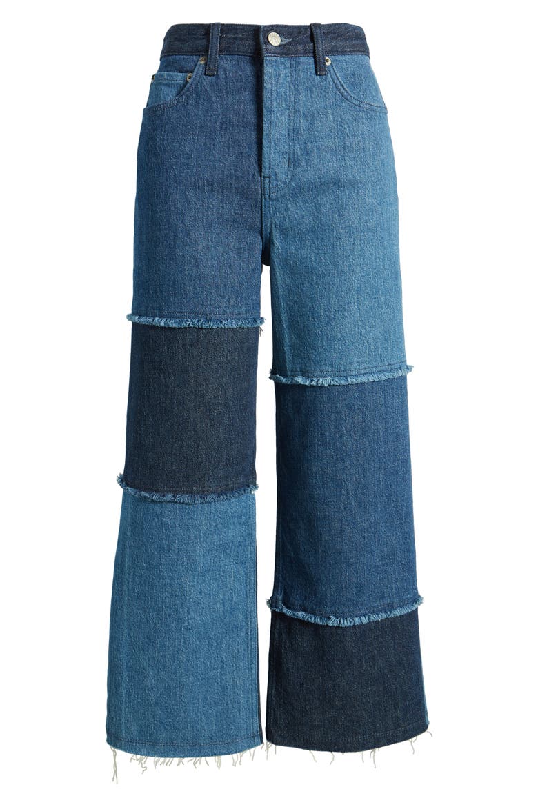 The Getty Patchwork High Waist Crop Wide Leg Jeans, Alternate, color, INDIGO PATCHWORK