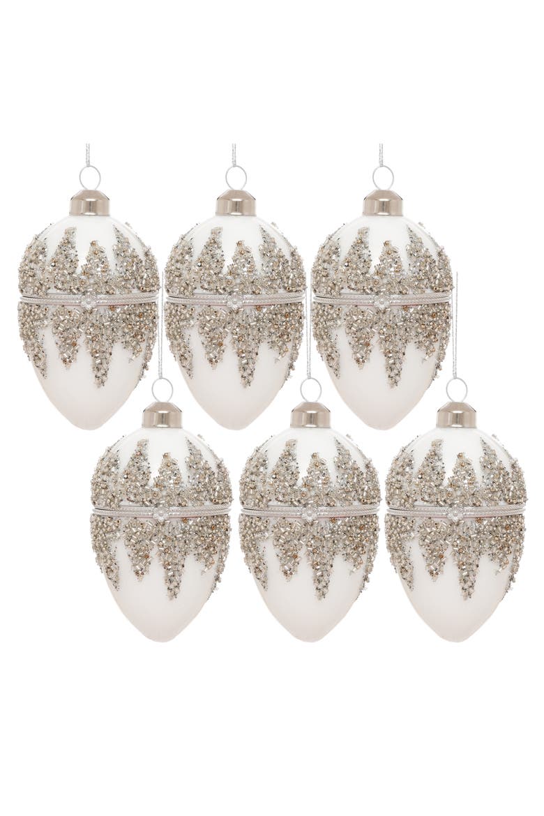 Jeweled Egg Ornament, Set of 6, Alternate, color, Ivory