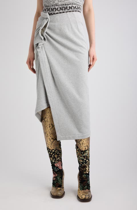 Hanam Melange Cotton Jersey Midi Skirt