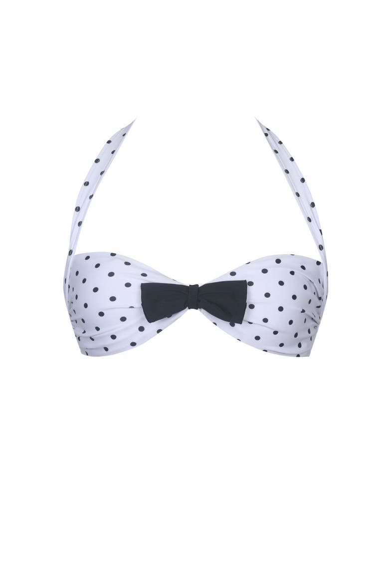 Olivea Polka Dot Bowtie Halter Bikini Top, Alternate, color, White