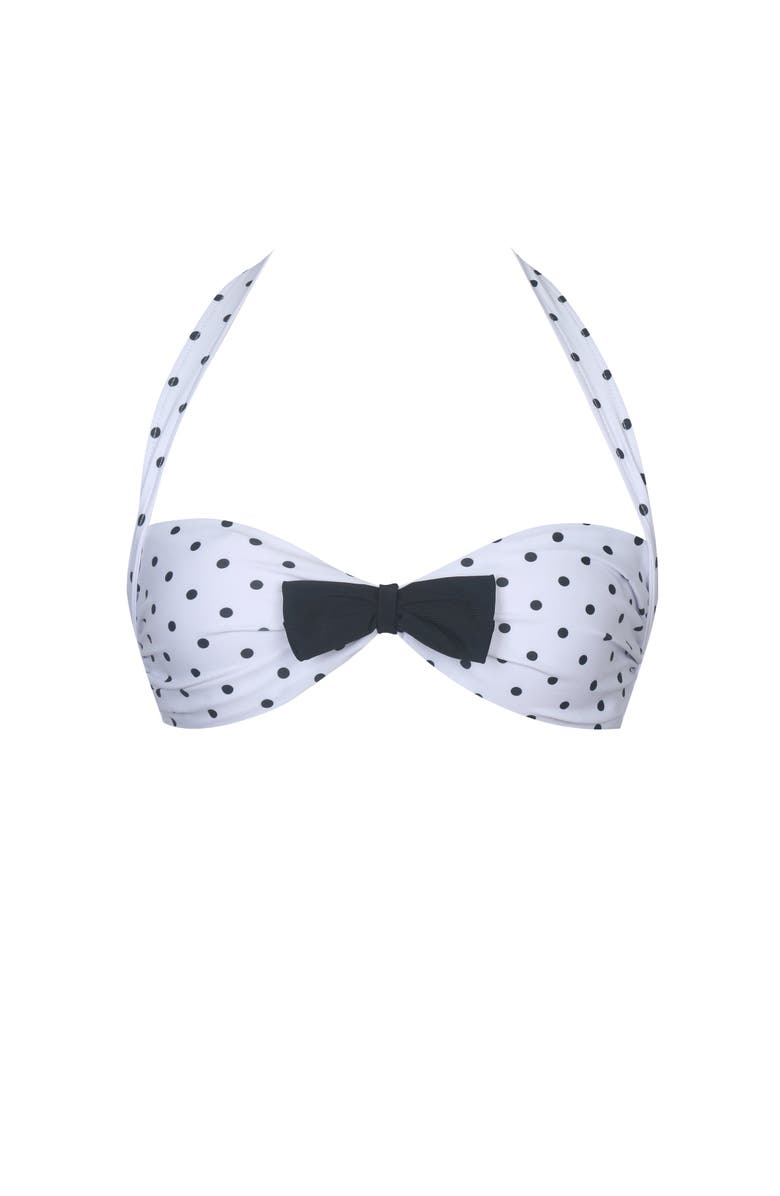 Miss Circle Olivea Polka Dot Bowtie Halter Bikini Top, Alternate, color, White