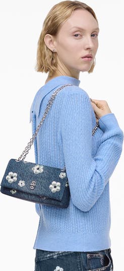 The Dual Chain Sequin Daisy Denim Wallet on a Chain