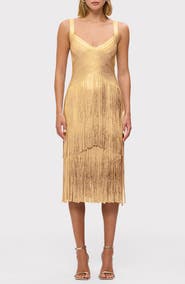 Herve Leger The Metallic Mischa Fringe Dress