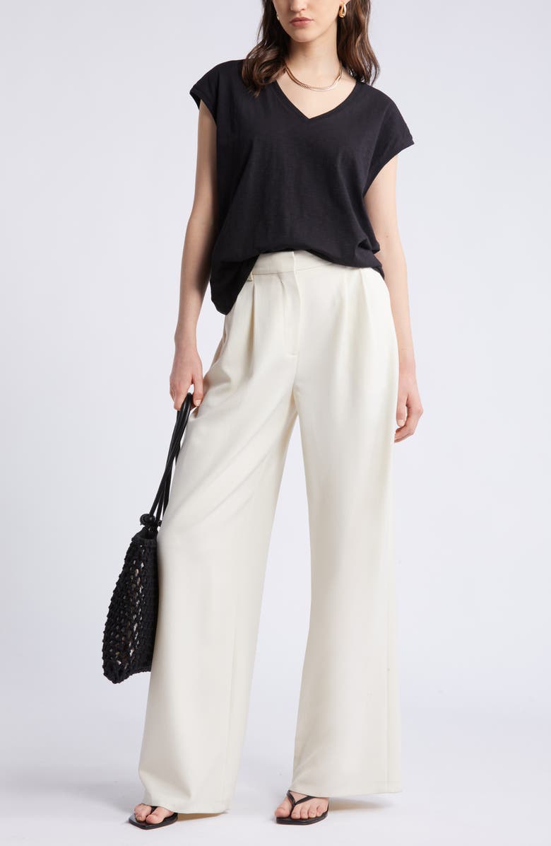 Nordstrom Sleeveless V-Neck Cotton T-Shirt, Alternate, color, Black