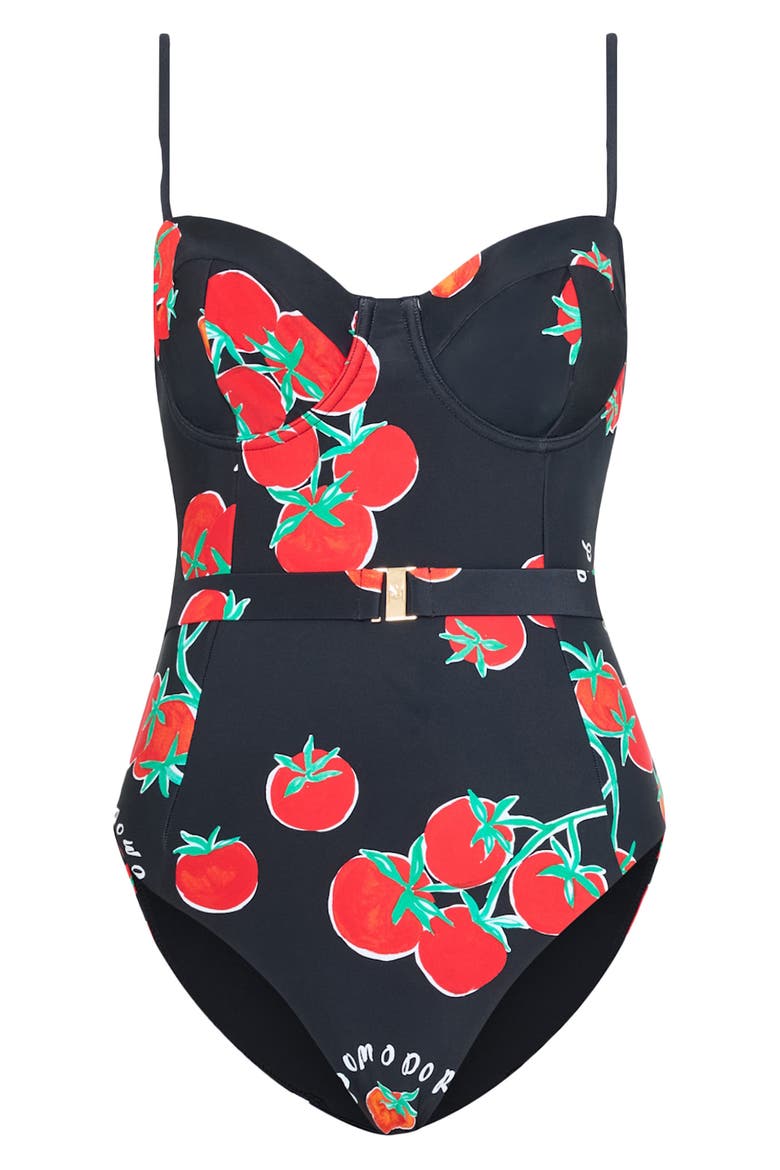Pomodoro Print One-Piece Swimsuit, Alternate, color, BLACK/ RED