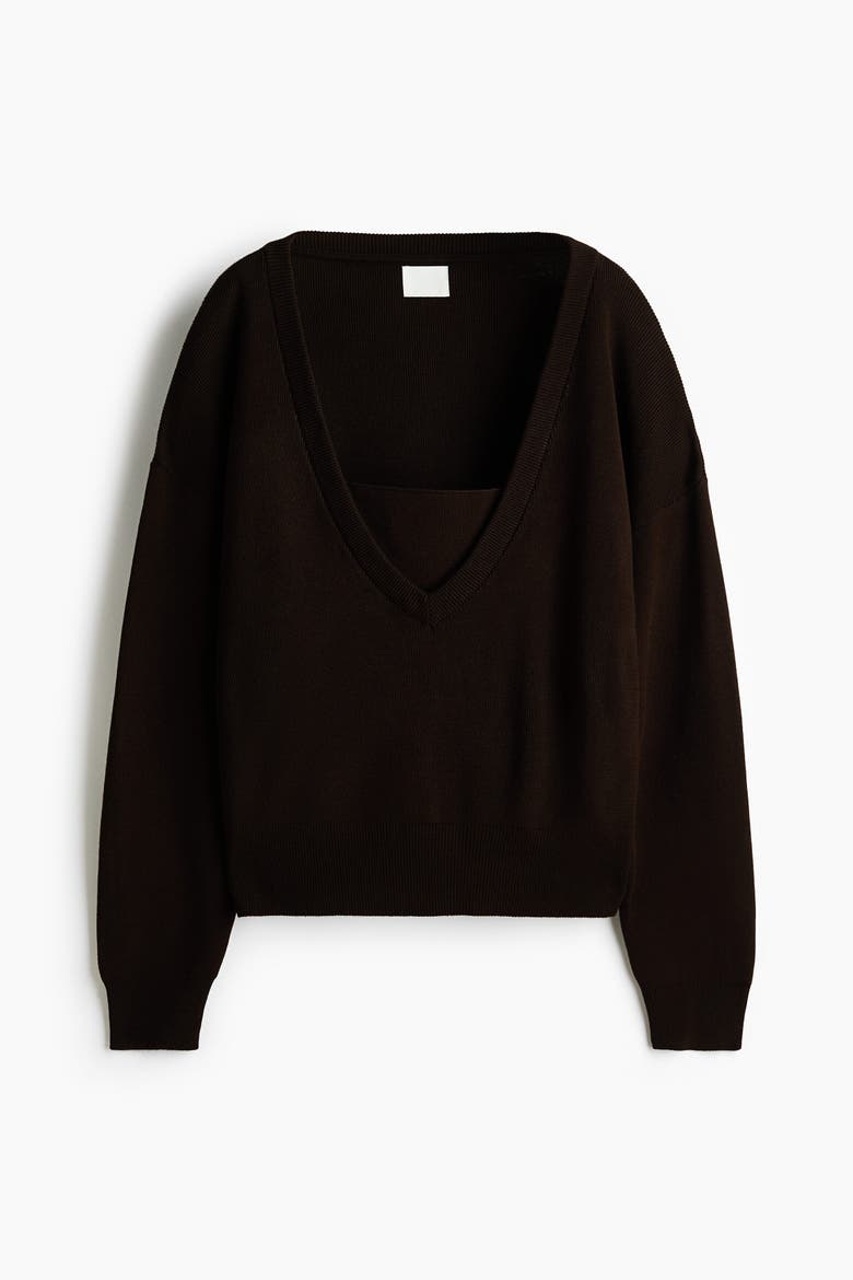 V-neck Jumper, Alternate, color, Dark brown