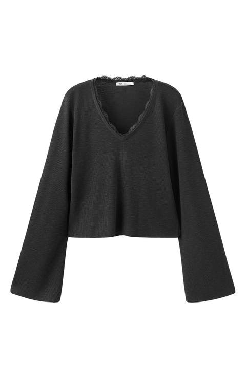 Lace Trim V-Neck Sweater