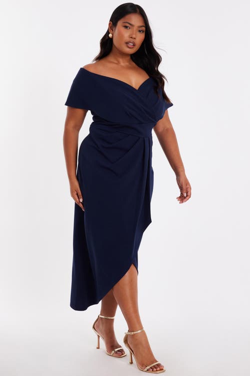 Quiz Plus Size Scuba Crepe Bardot Wrap Midi Dress In Black