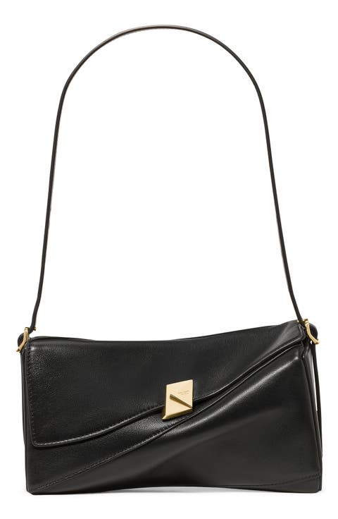 Deco Smooth Leather Twisted Flap Shoulder Bag