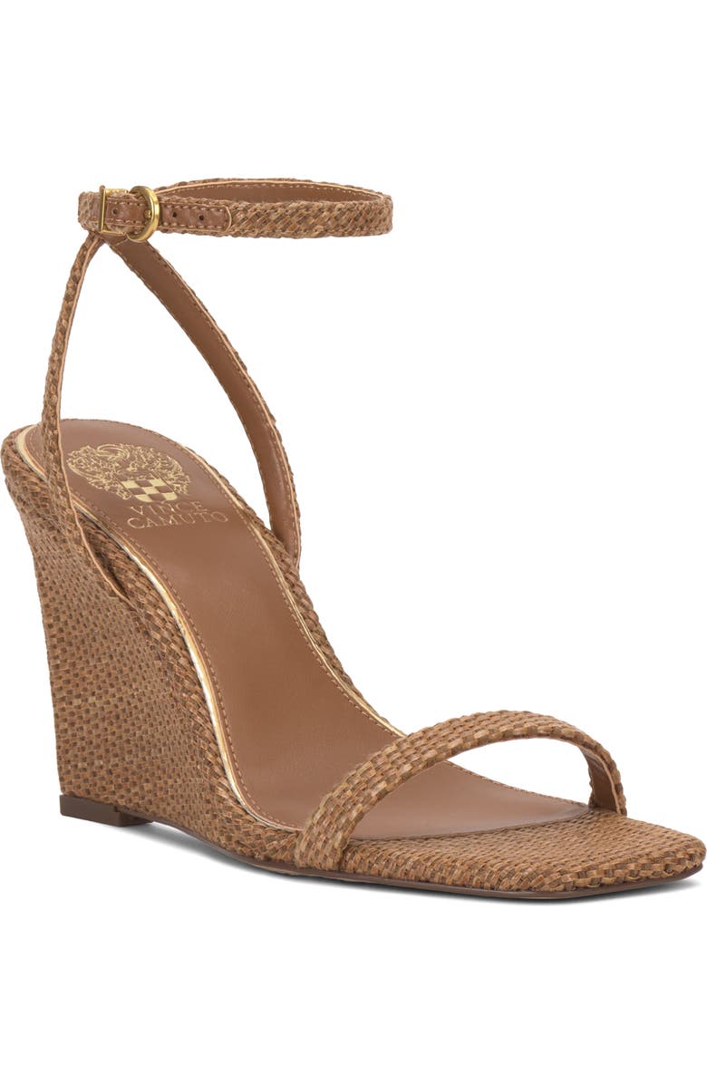 Vince Camuto Ambee Ankle Strap Wedge Sandal, Main, color, Golden Walnut
