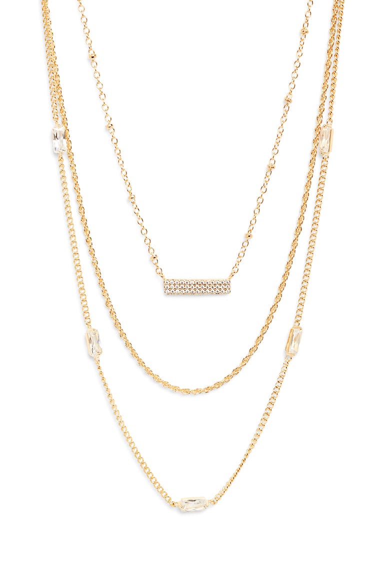 Set of 3 Cubic Zirconia Chain Necklaces, Main, color, CLEAR- GOLD