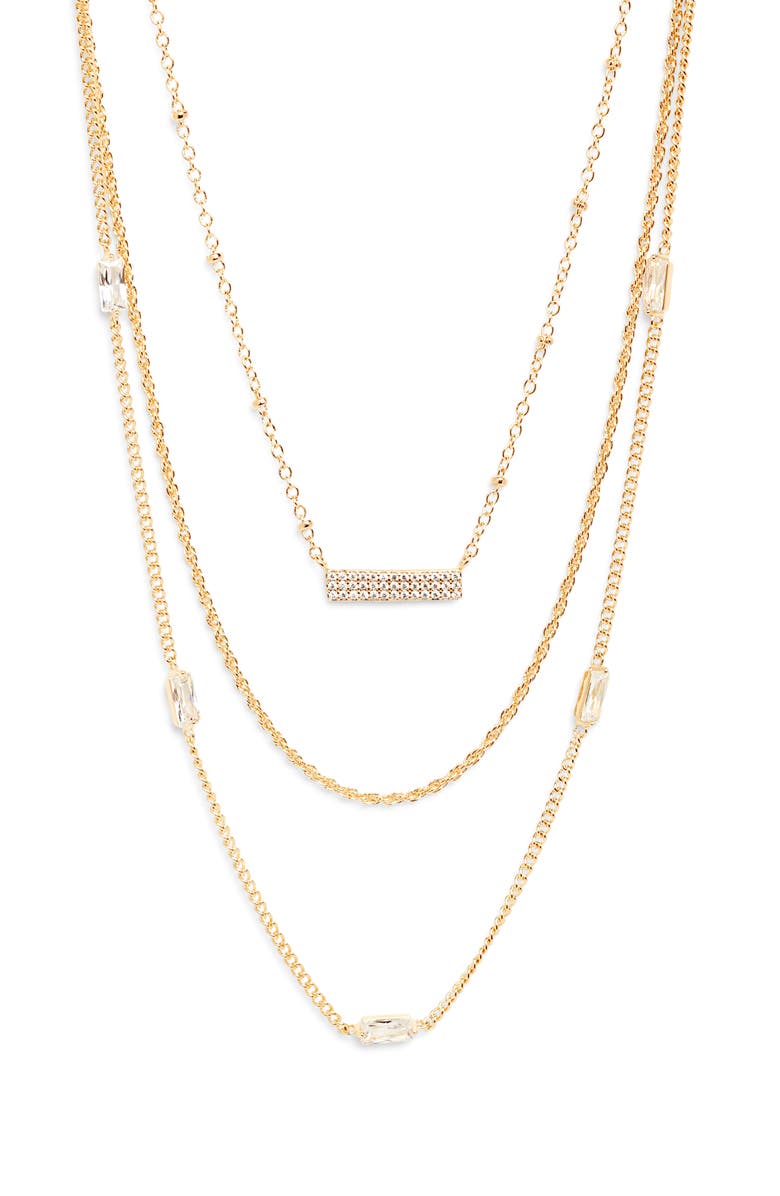 Nordstrom Set of 3 Cubic Zirconia Chain Necklaces, Main, color, Clear- Gold