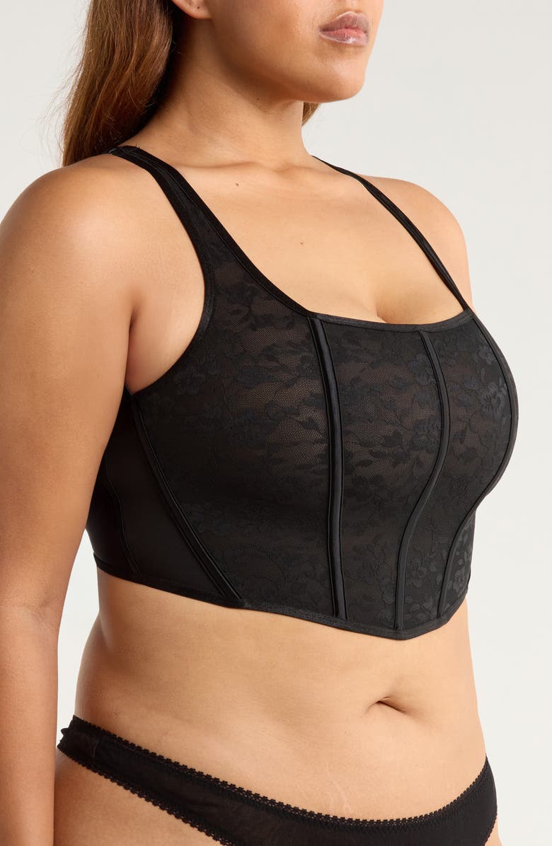 Curvy Couture No Show Lace Underwire Longline Bra, Alternate, color, Black