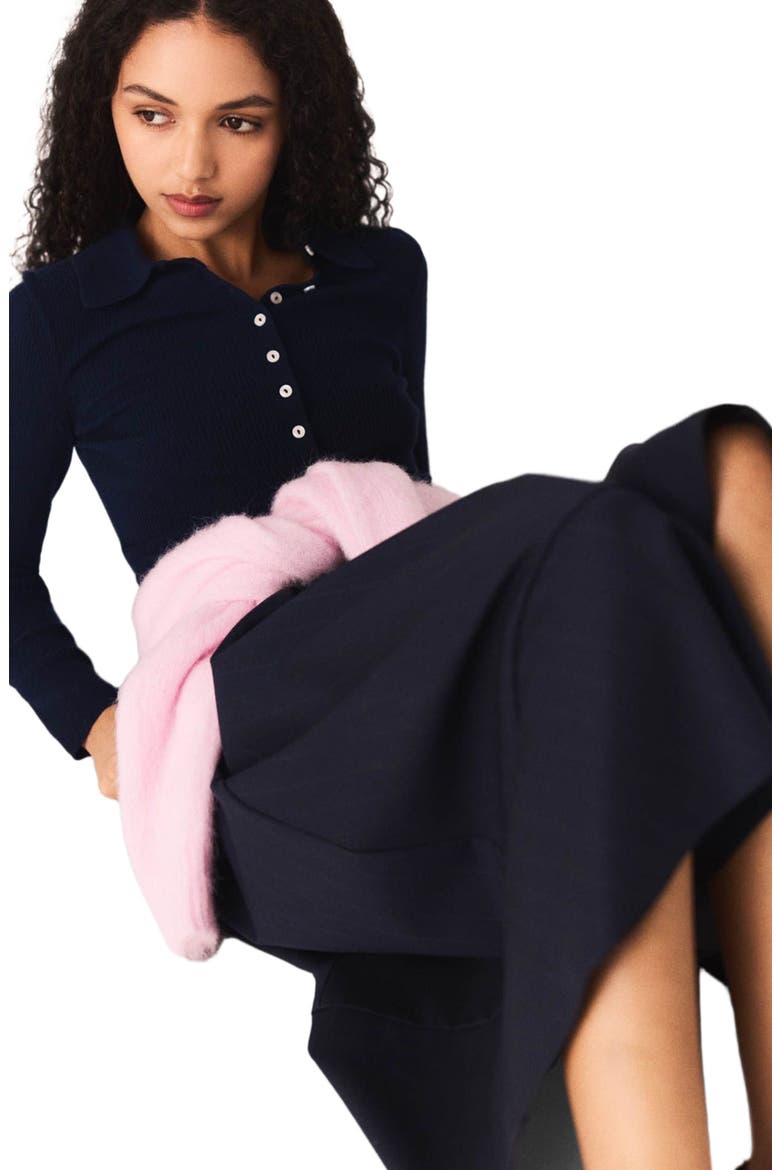 Polo collar ribbed sweater, Alternate, color, Navy