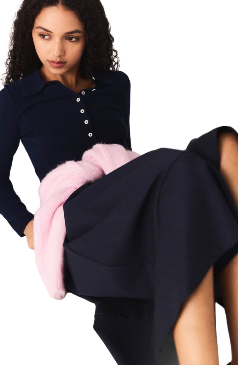 maje Polo collar ribbed sweater, Alternate, color, Navy