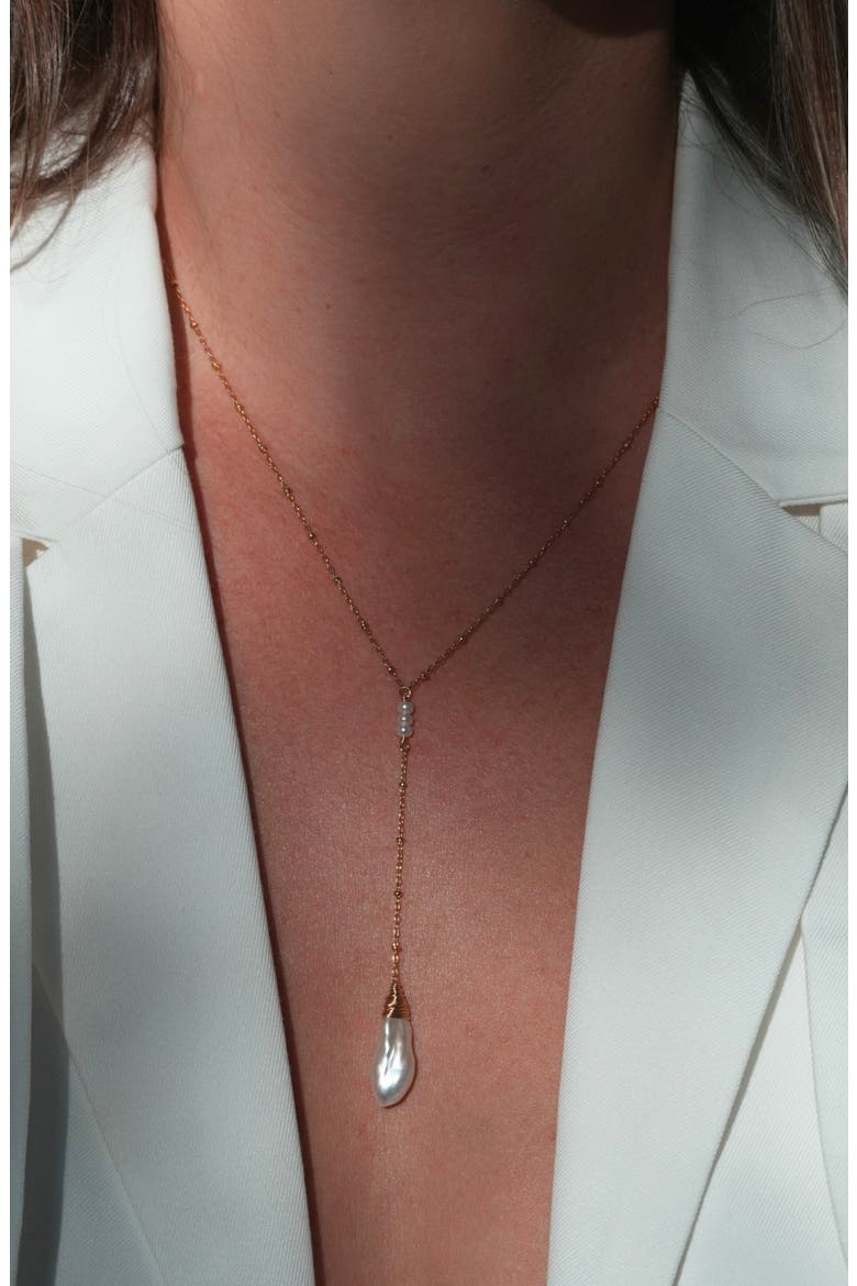 Keshi Pearl Lariat, Alternate, color, 14K Yellow Gold