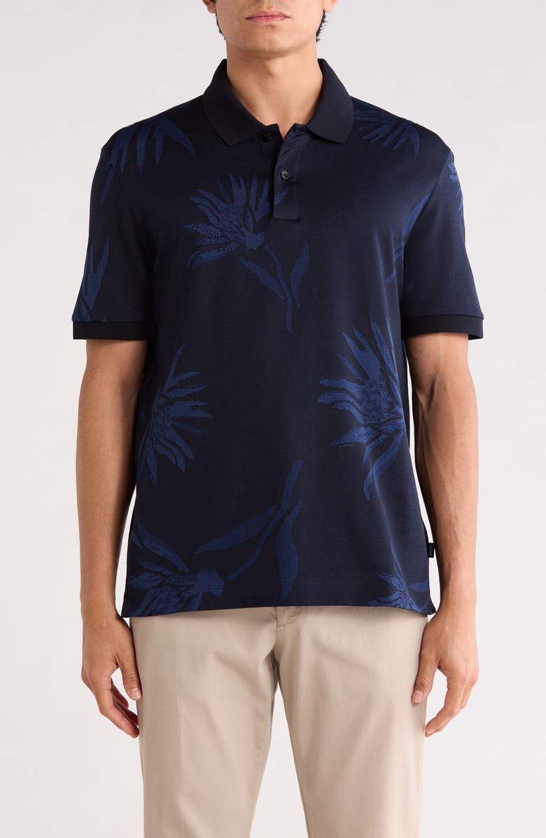 BOSS Parris Floral Cotton Knit Polo, Main, color, Dark Blue