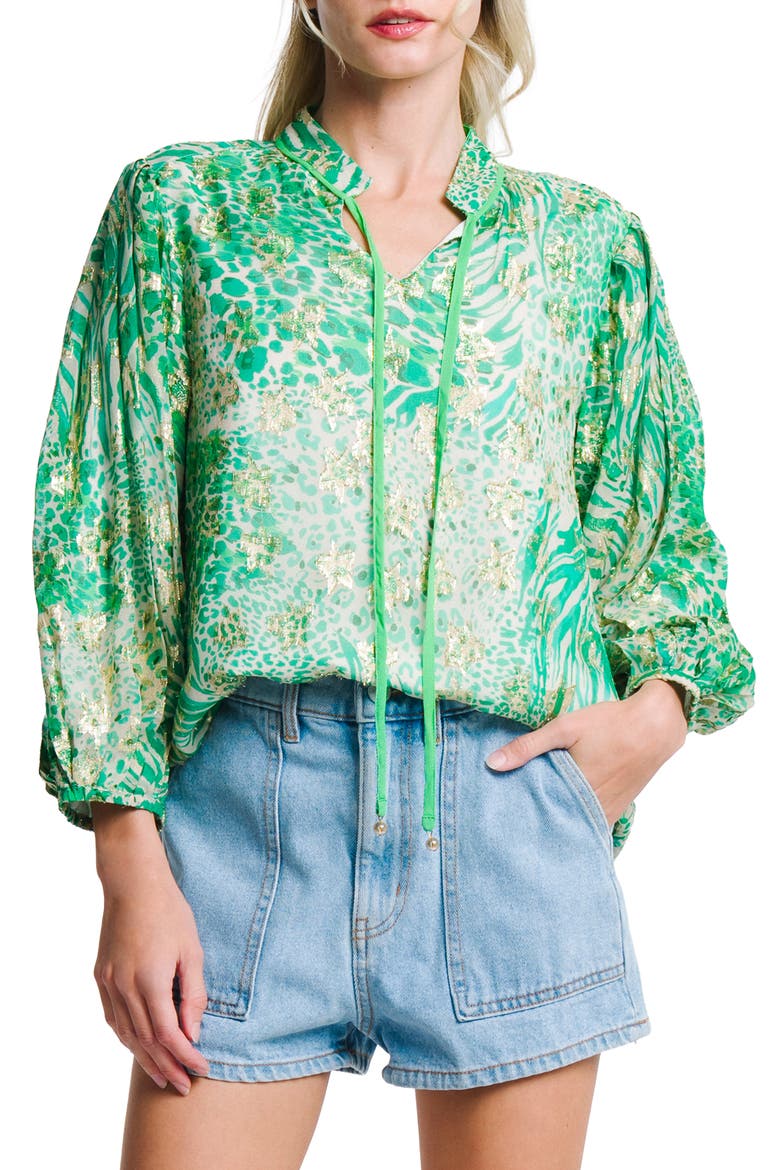 Bari Metallic Star Top, Main, color, GREEN MULTI