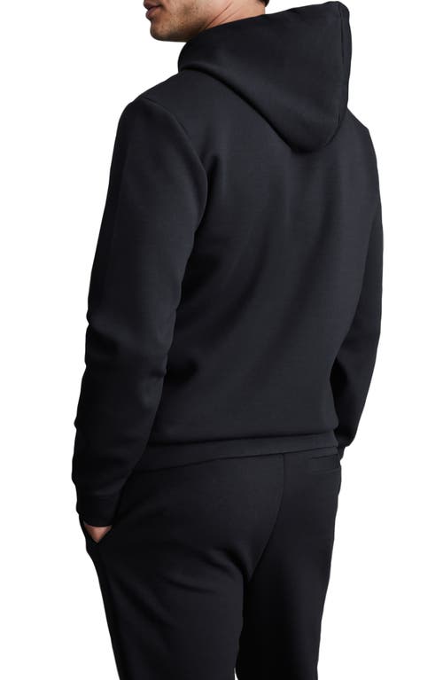 Reiss Navy Plain Interlock Jersey Drawstring Hoodie In Black