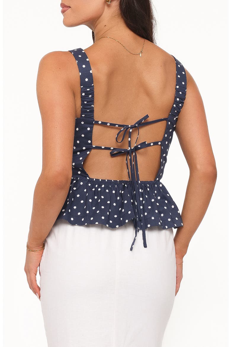 Paula Dot Ruffle Sleeveless Top, Alternate, color, NAVY