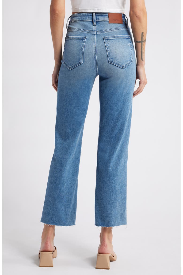 Ripped Raw Hem High Waist Ankle Straight Leg Jeans, Alternate, color, MEDIUM WASH