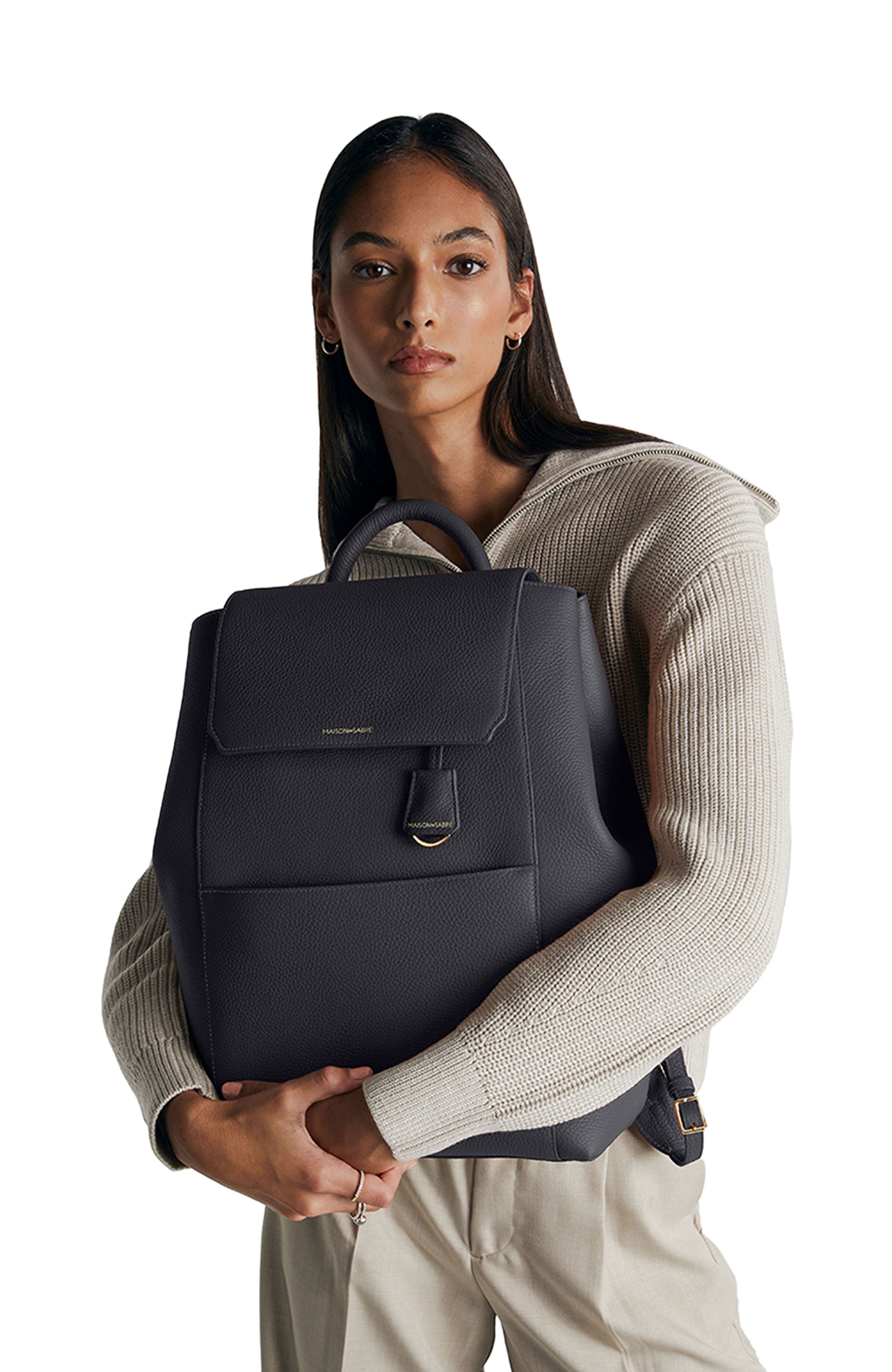 MAISON de SABRÉ Large Leather Soft Backpack, Alternate, color, Graphite Grey