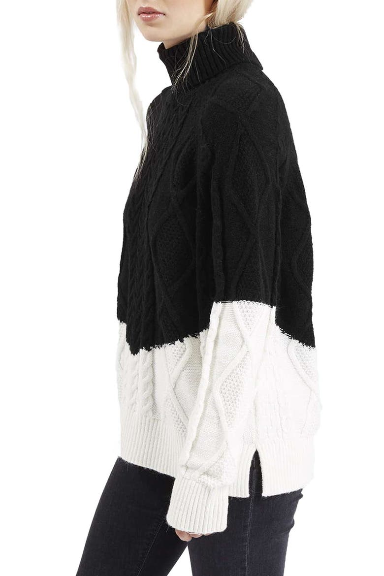 Colorblock Cable Knit Sweater, Main, color, GREY