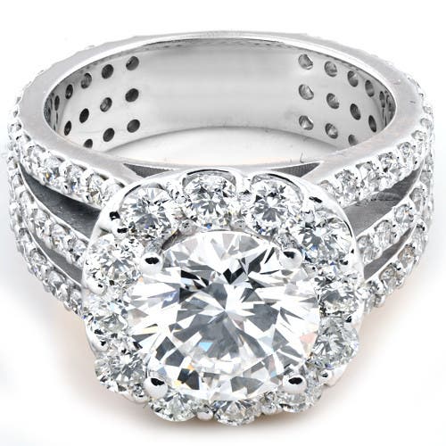 Bliss Diamond 4 1/2ct Cushion Halo Diamond 3-row Engagement Ring 14k Gold Lab Grown In 14k White Gold