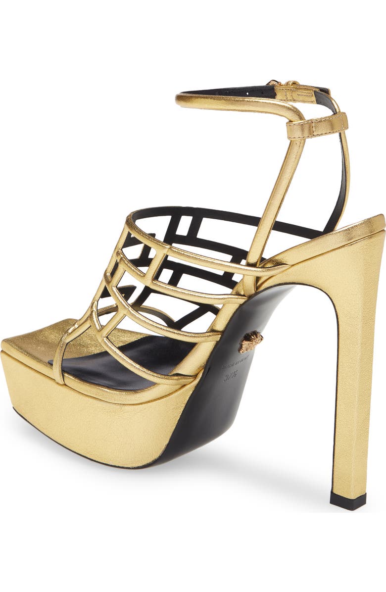 Versace Greek Key Cage Sandal, Alternate, color,