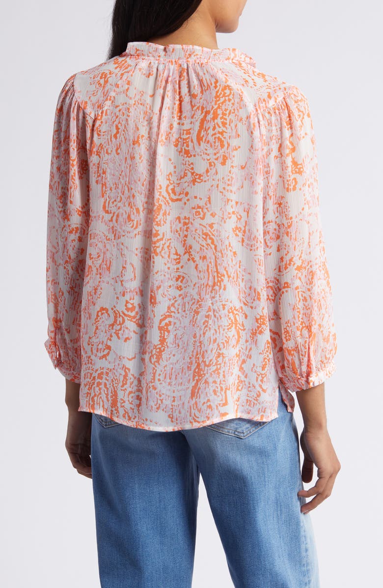 Vince Camuto Balloon Sleeve Floral Peasant Top, Alternate, color, Orange Fizz
