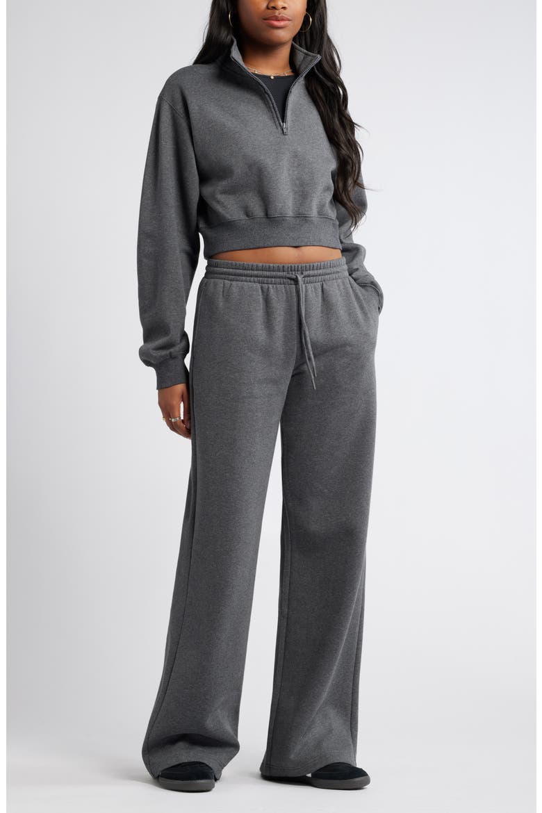 Quarter Zip Fleece Detail Sweatshirt, Alternate, color, GREY MEDIUM CHARCOAL HEATHER