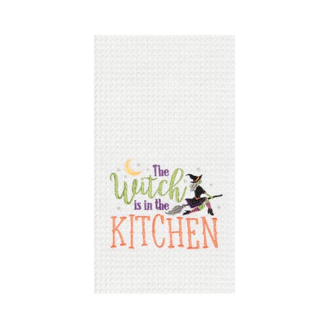 Witch Is In The Kitchen Halloween Cotton Embroidered Waffle Weave Kitchen Towel