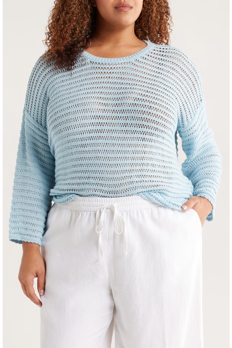 Open Stitch Organic Cotton Sweater, Main, color, PALE SKY