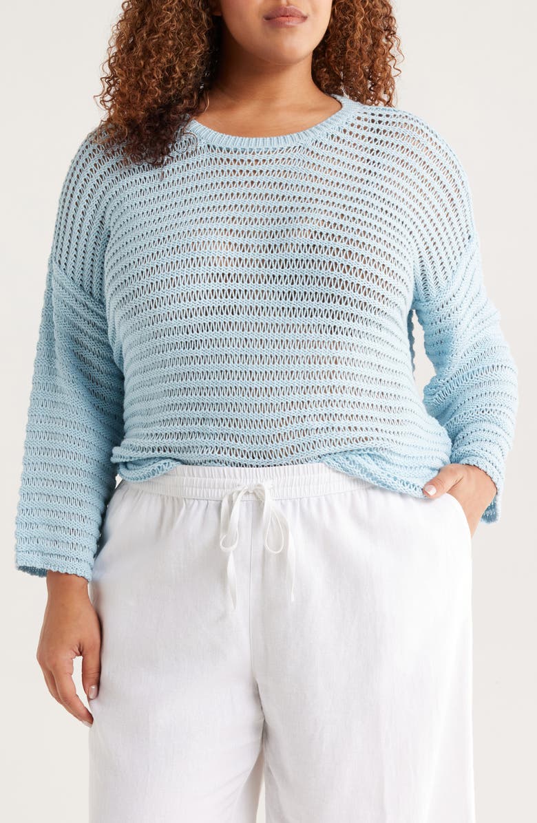 Eileen Fisher Open Stitch Organic Cotton Sweater, Main, color, Pale Sky