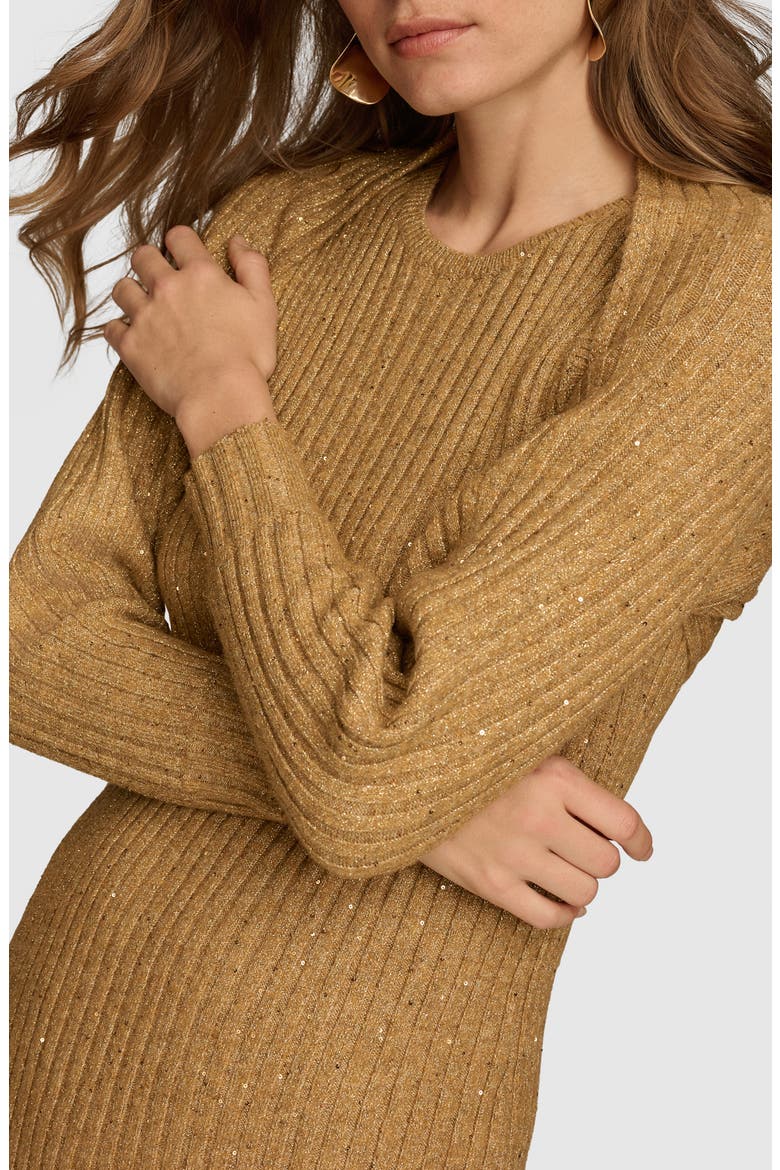 Metallic Long Sleeve Rib Sweater Dress, Alternate, color, GOLD