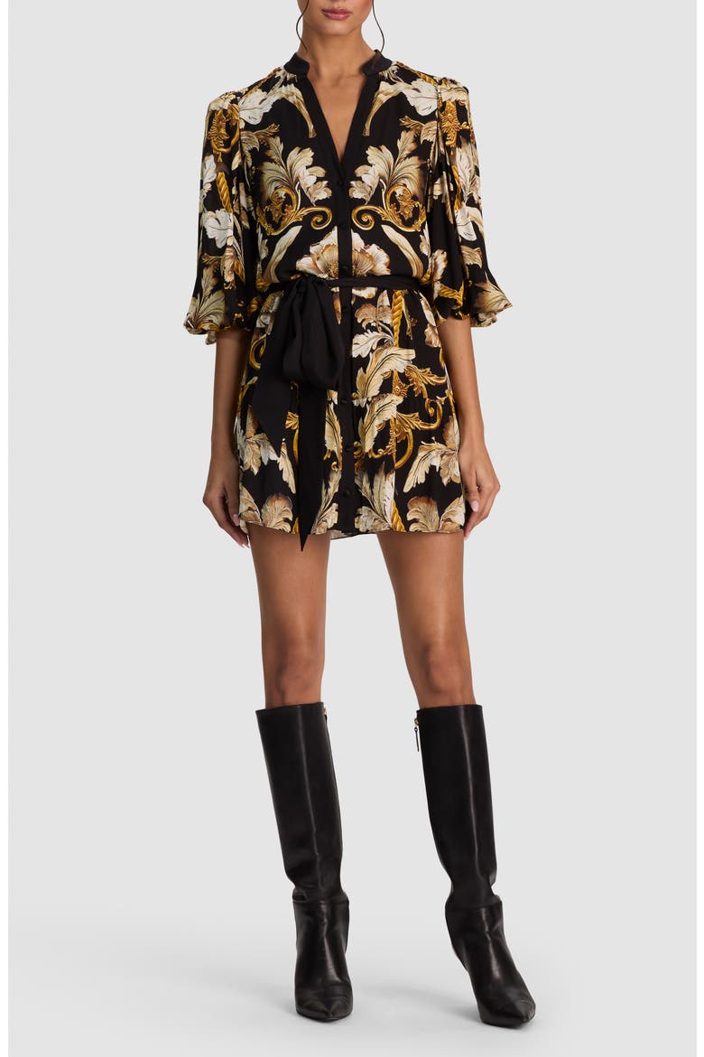 Antonette Tiered Minidress, Main, color, NOIR ELEGANCE OFF WHITE